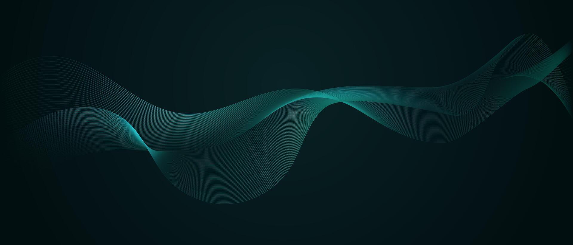 Dynamic Blue Gradient Wavy Lines on Black Background. Concept of Modern Technology and Communication banner. Vector illustration