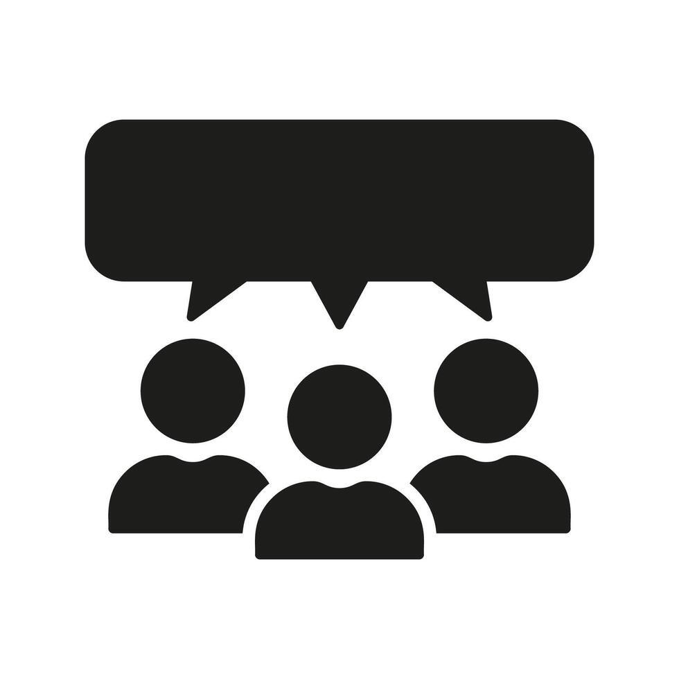 Team Talk Silhouette Icon. Work Discussion Glyph Pictogram. Speech Bubble And Group Of People Solid Sign. Business Conversation At Meeting Symbol. Isolated Vector Illustration