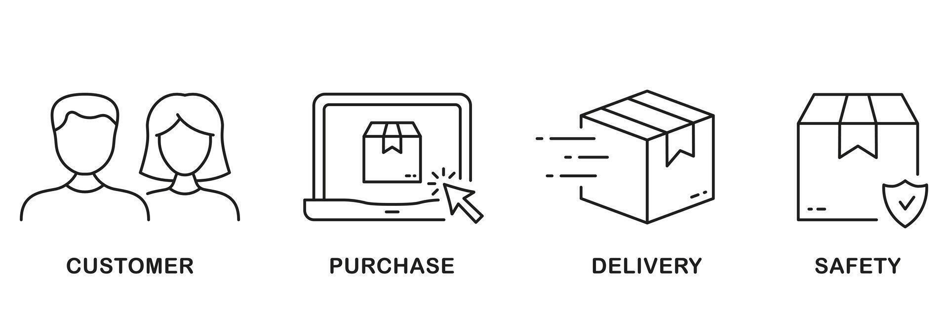Online Store Guide Symbol Collection. Ecommerce Line Icon Set. Customer Order Linear Pictogram. Commerce Distribution Outline. Safe Delivery Sign. Editable Stroke. Isolated Vector Illustration