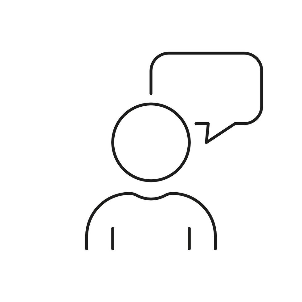 Man With Speech Bubble Line Icon, Speak Concept. Dialog, Opinion, Brainstorm Linear Pictogram. Communication In Chat Outline Symbol. Customer Feedback. Editable Stroke. Isolated Vector Illustration