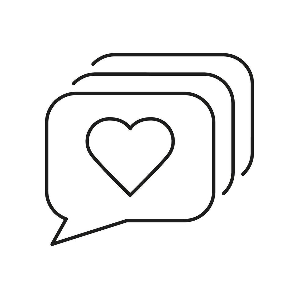 corazón con habla burbuja línea icono. amor mensaje lineal pictograma. social medios de comunicación comunicación contorno símbolo. romántico charla signo. comentario notificación. editable ataque. aislado vector ilustración