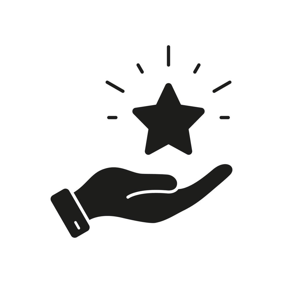 Customer Satisfaction Silhouette Icon. Good Feedback, Hand With Star Glyph Pictogram. Positive Review Solid Sign. Best Service Symbol. Isolated Vector Illustration