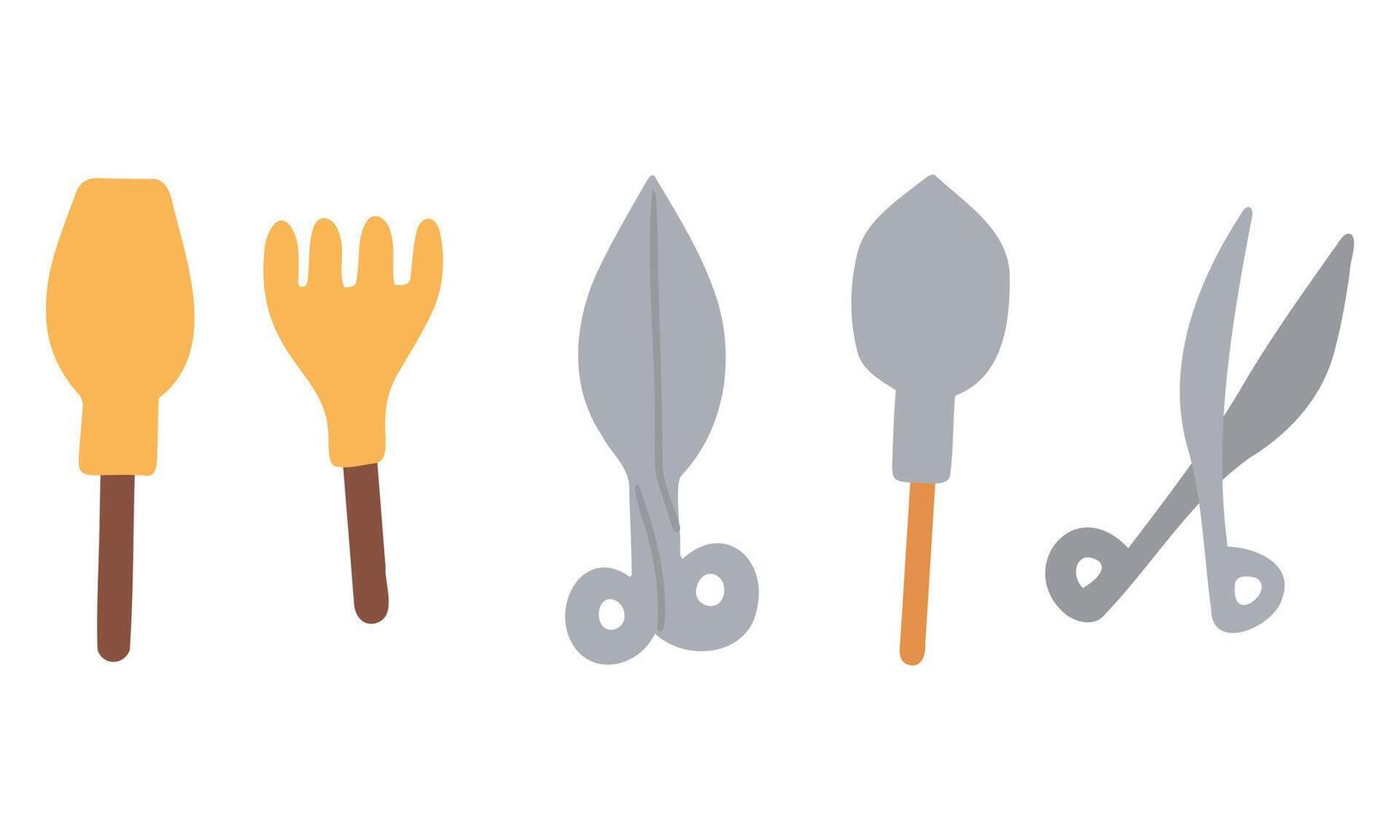 Set of flat icons of garden tools. Good gardening equipment, secateurs, shovel, etc. Set of flat vector illustrations