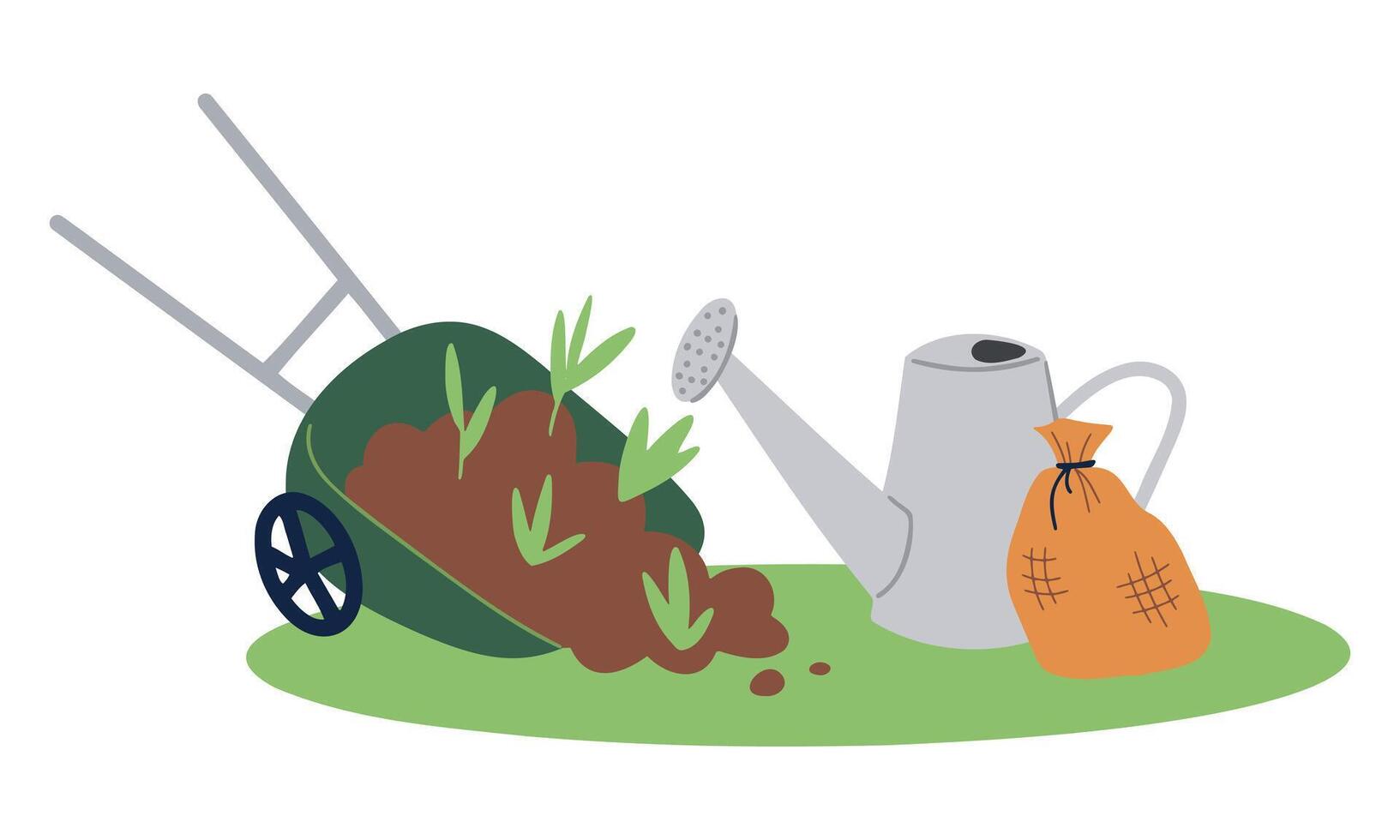 Hand drawn wheelbarrow with flowers. Concept of gardening, spring time vector