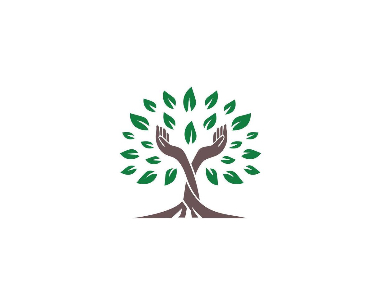 Human hands and tree natural logo vector template.