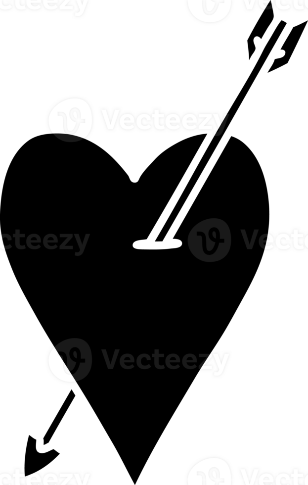 tätowieren im schwarz Linie Stil von ein Pfeil und Herz solide schwarz Symbol png