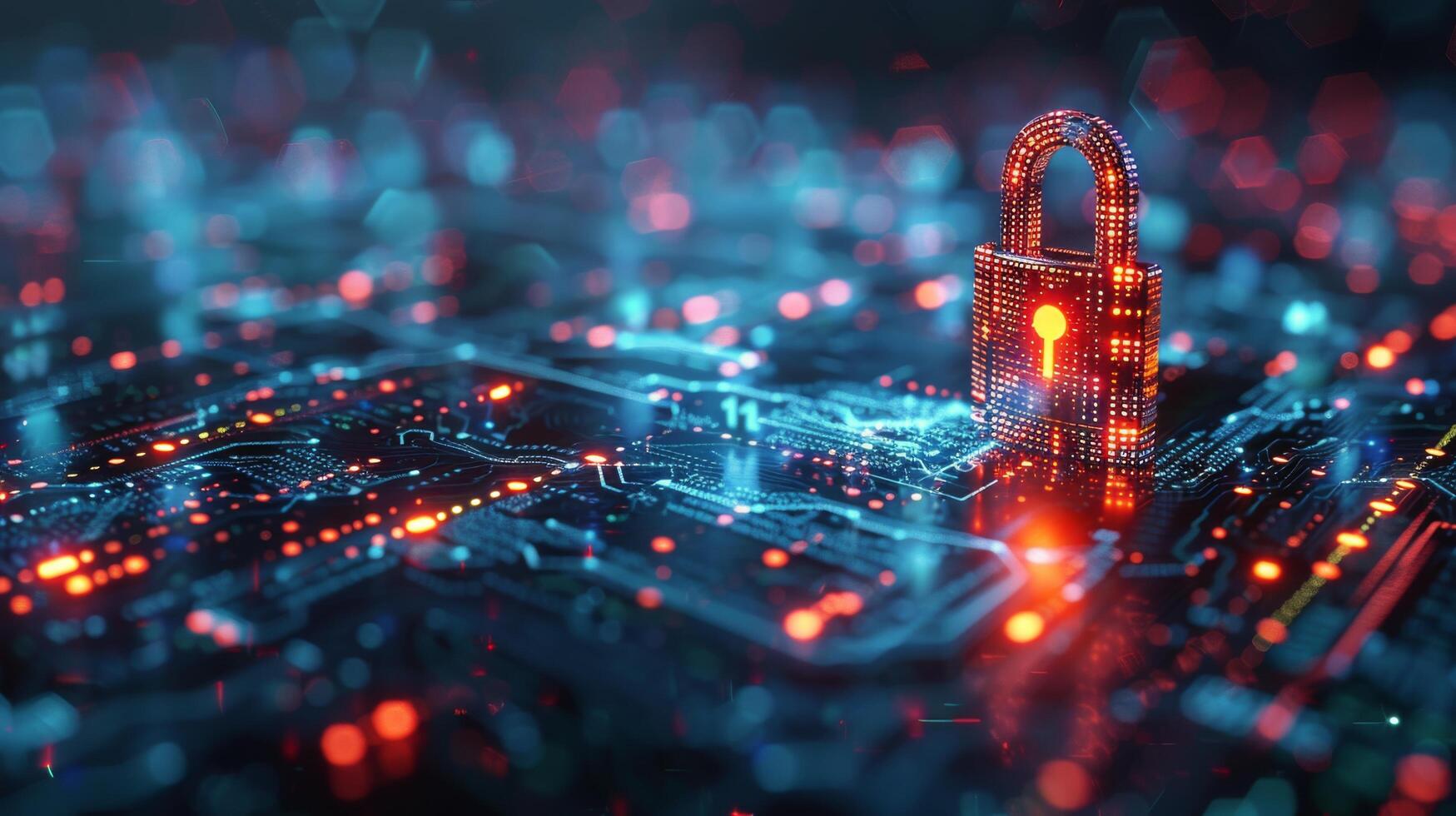 AI generated Lock Securing Computer Circuit photo