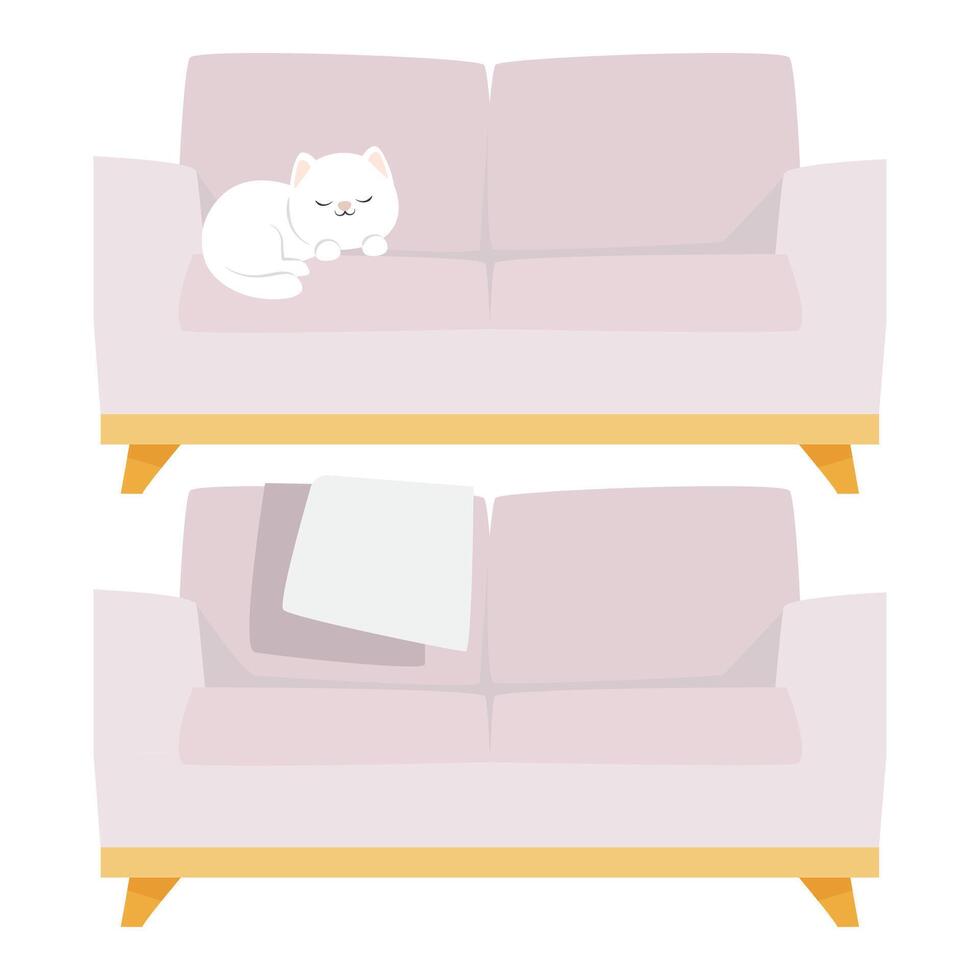 Set of pink fashionable modern sofas with accessories vector