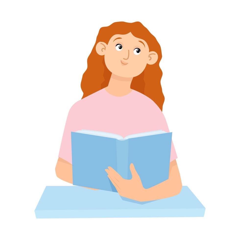 Cute young woman sitting reading a book vector