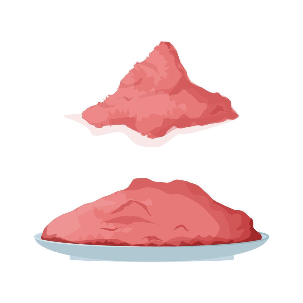 A pile of juicy red minced meat in a plate or without vector