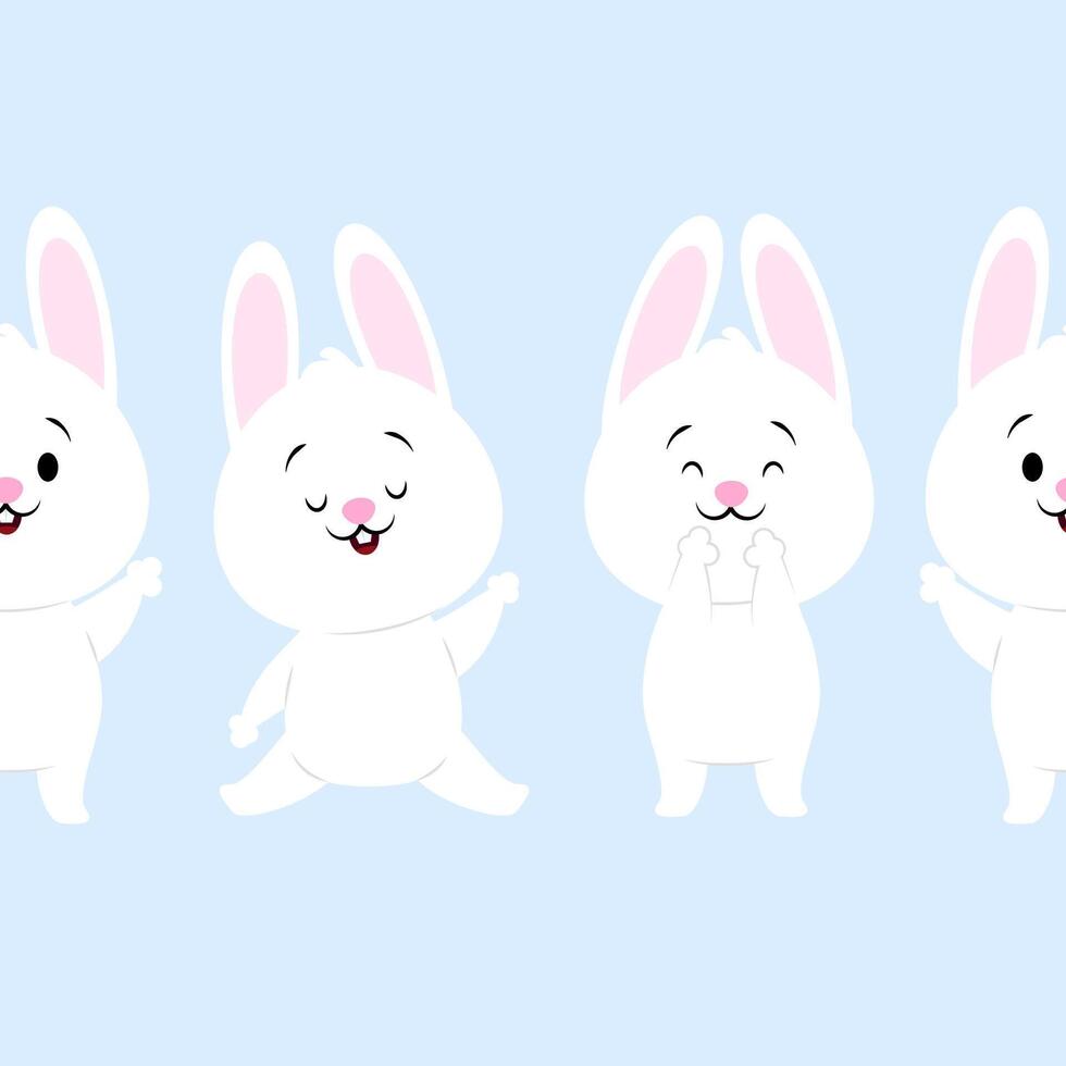 Seamless border of cute white bunny characters vector