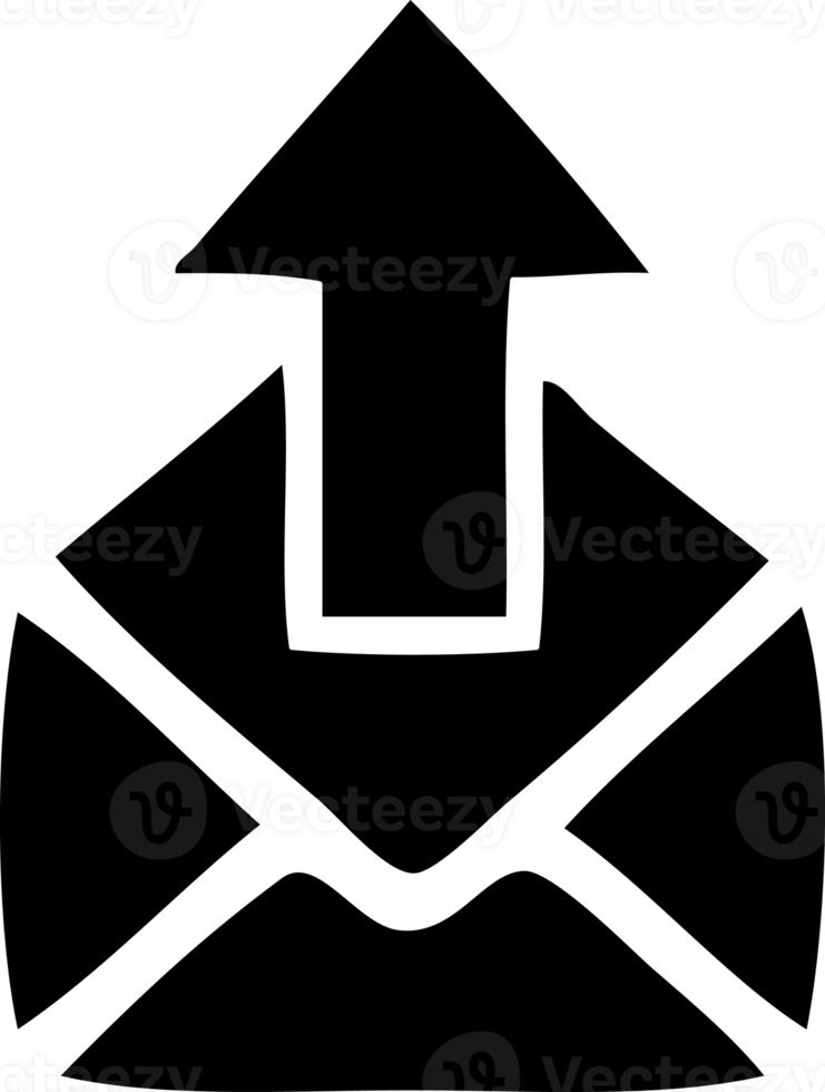 lijn tekening tekenfilm van een envelop met pijl solide zwart icoon png