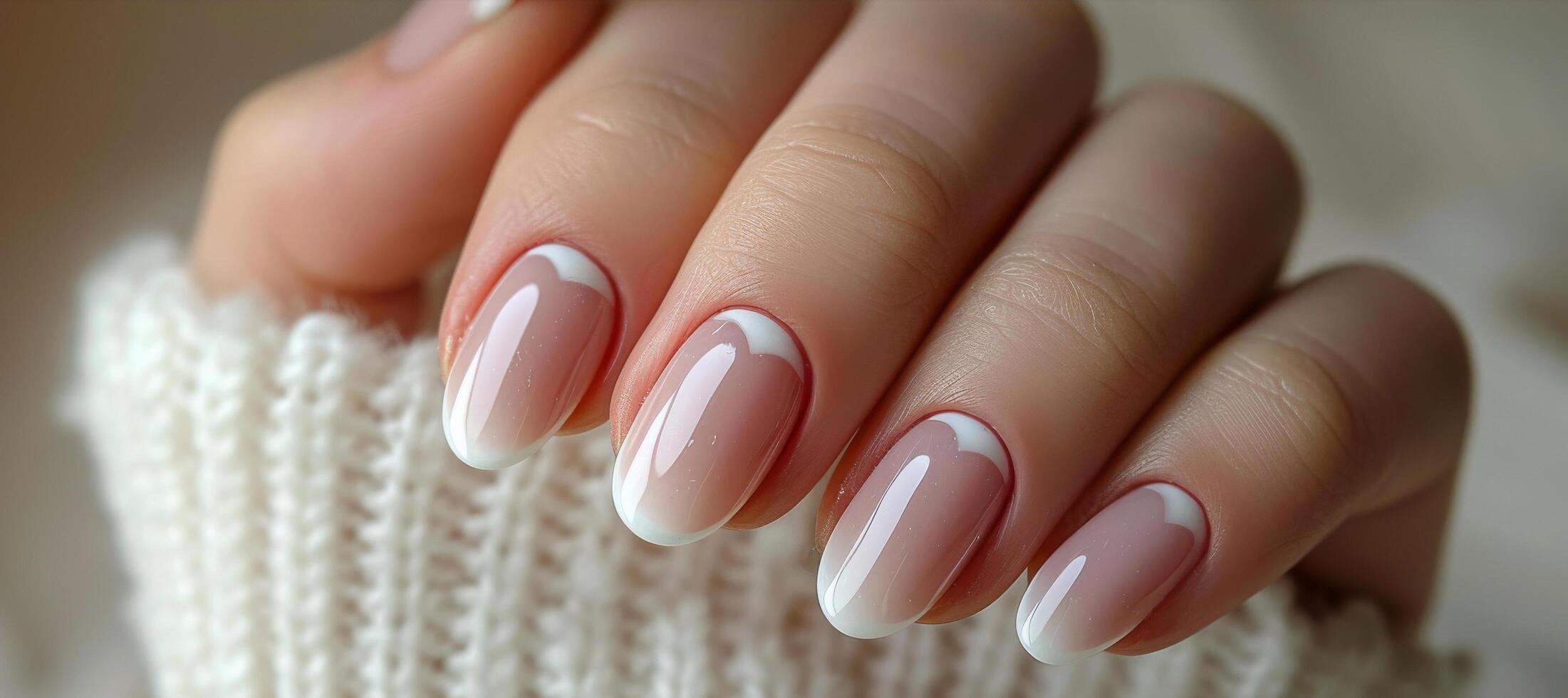 AI generated Womans Hand With Pink and White Manicure photo