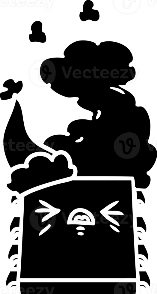 hand drawn line drawing of a overheating computer chip wearing santa hat solid black icon png