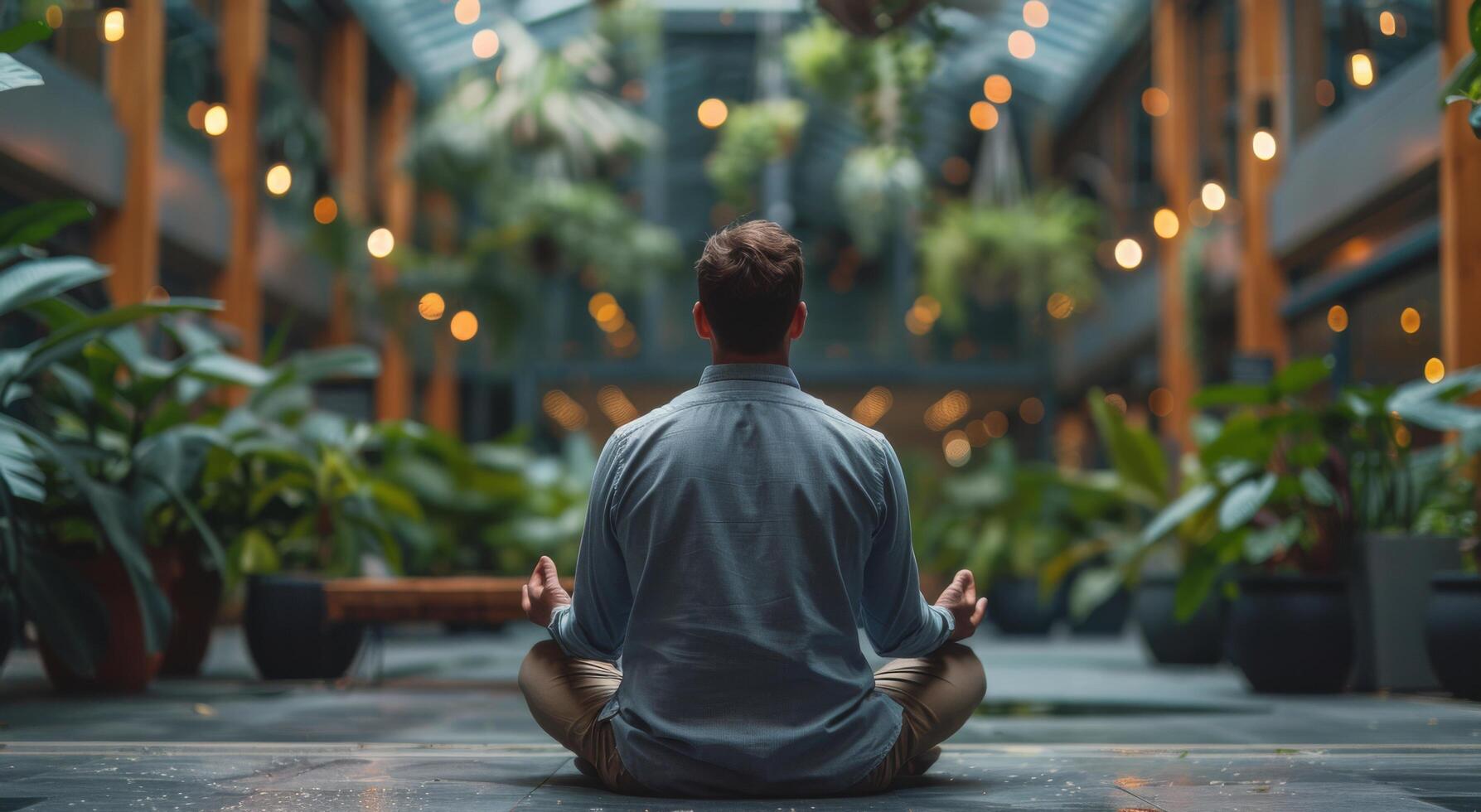 AI generated Man Sitting in Lotus Position in Building photo