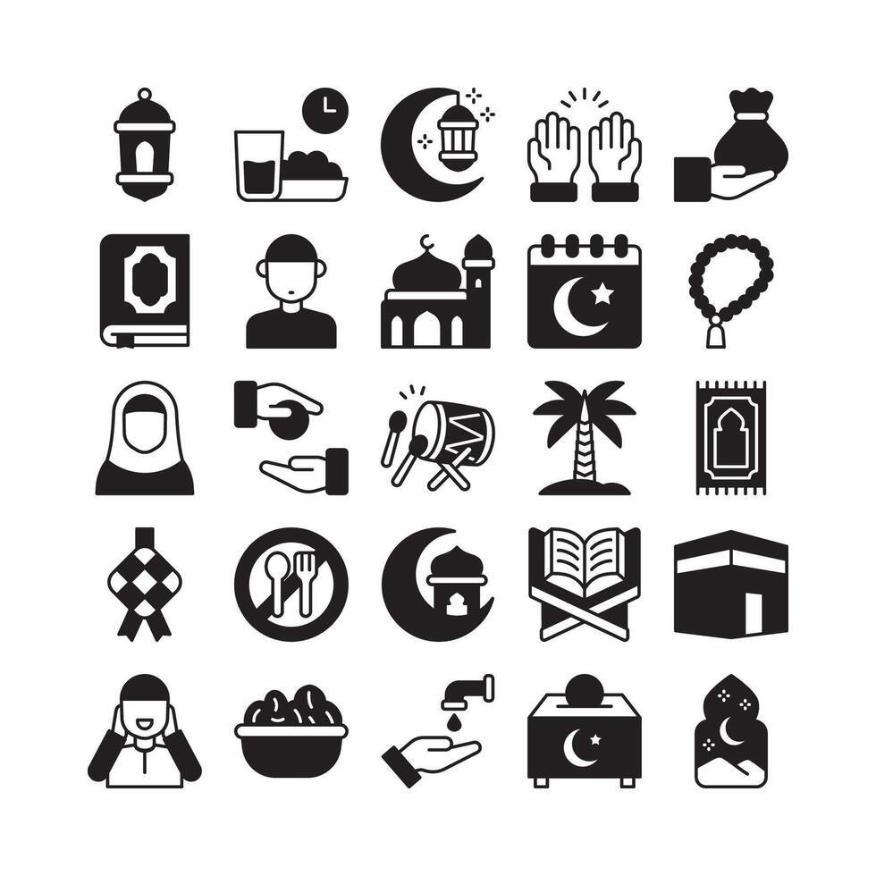 Creative ramadan icon collections in solid glyph style design vector