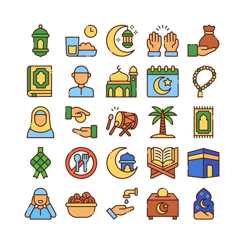 Creative ramadan icon collections in colored line style design vector