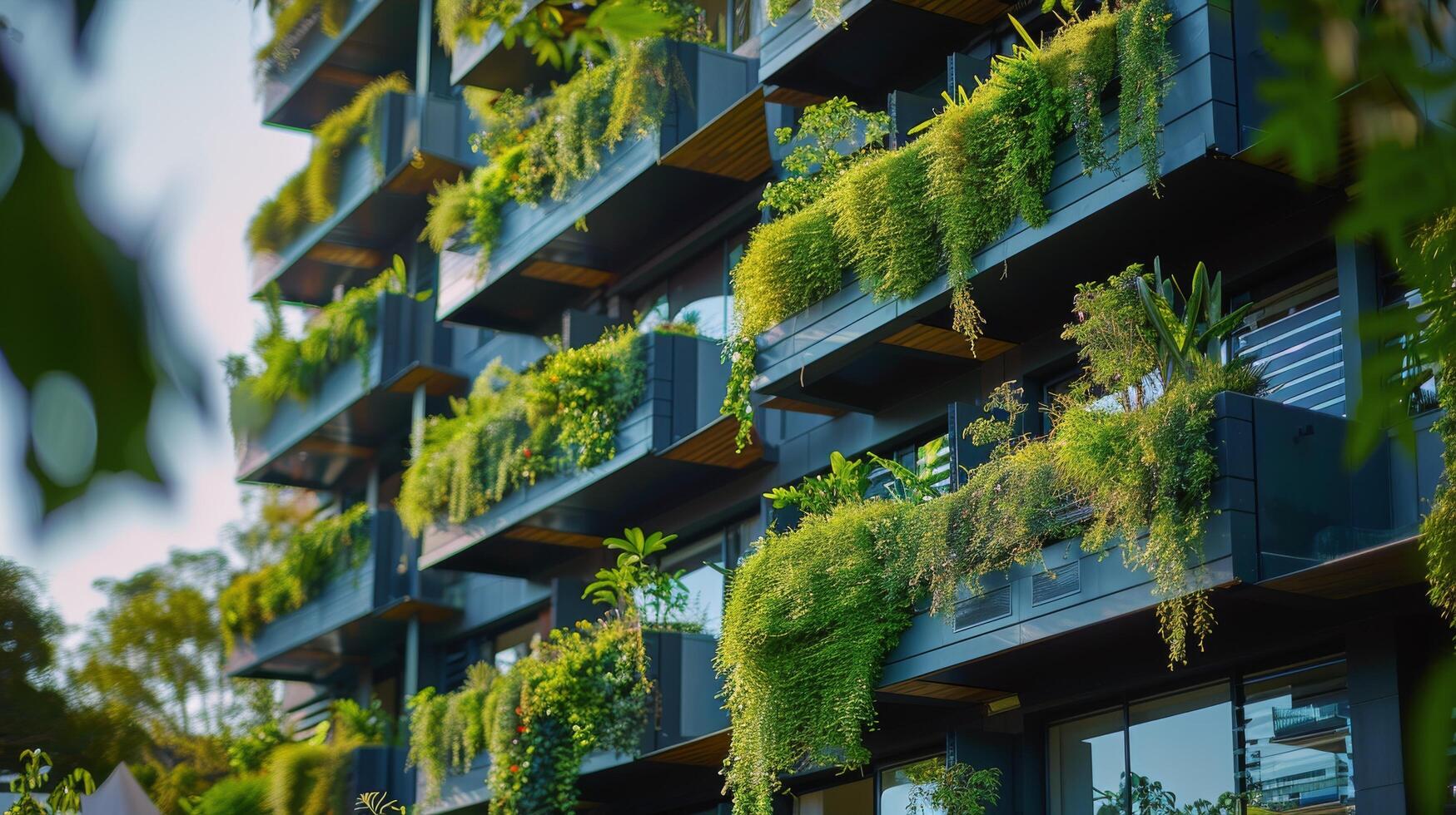 AI generated Lush Green Wall Covered in Diverse Plants photo
