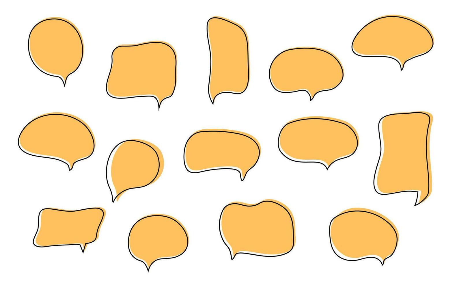 A set of speak bubbles of different sizes and types. Vector illustration. Isolated. Textbox and frame in doodle and hand drawn style. Collection for text and various lettering. White background.