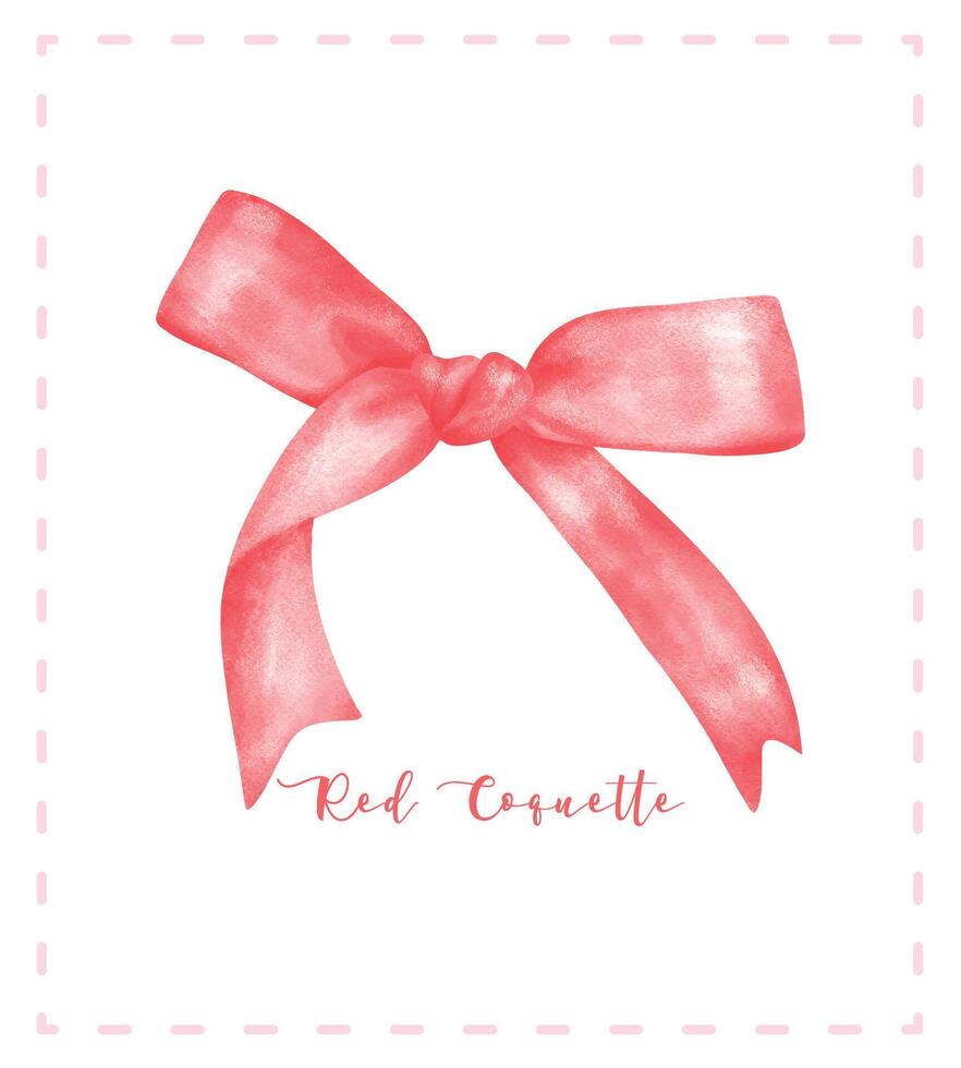 Trendy Red Coquette ribbon bow aesthetic watercolor hand drawing vector