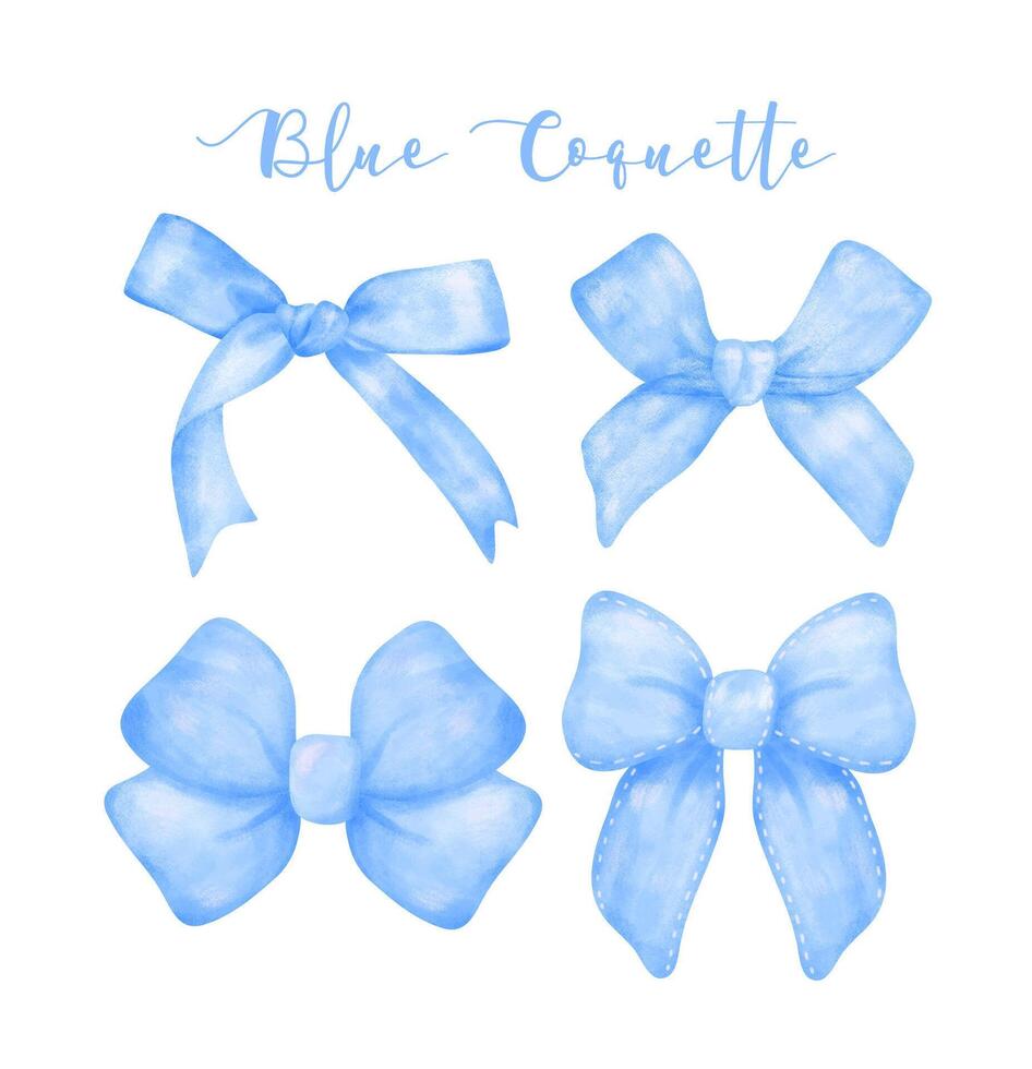 conjunto de de moda azul coqueta cinta arco acuarela mano pintura suave pastel. vector