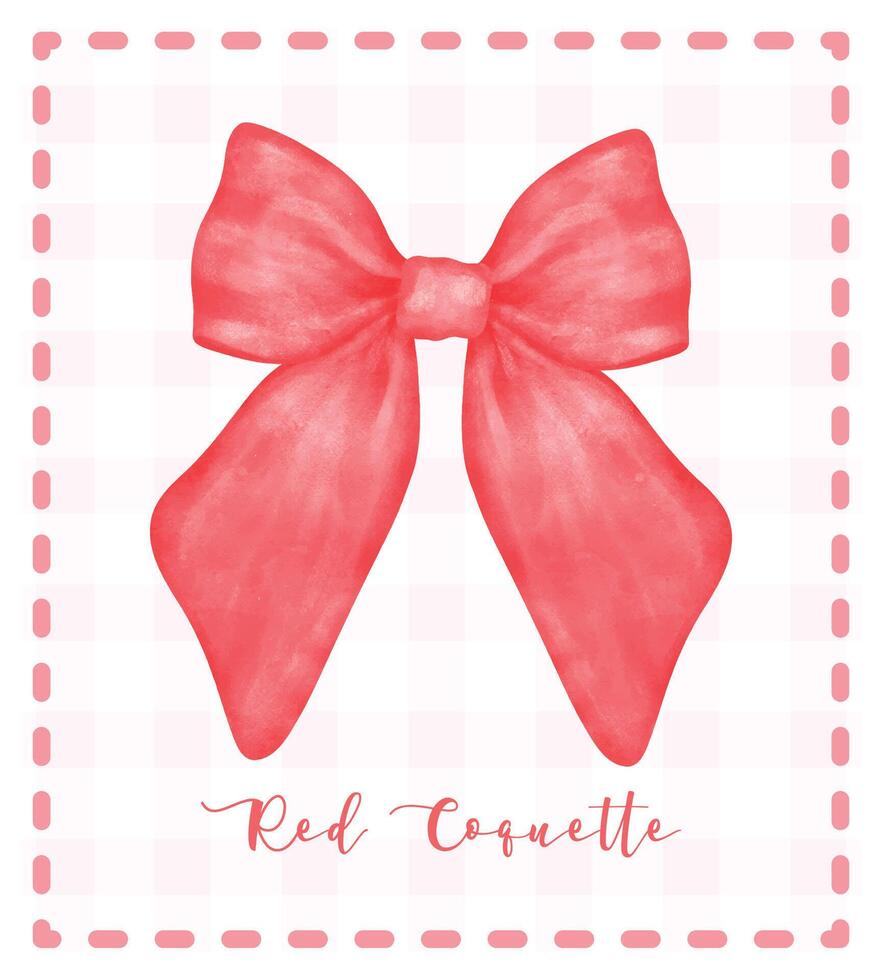 Trendy Red Coquette bow, aesthetic watercolor hand drawing vector