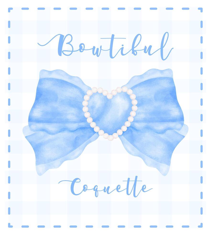 Trendy Blue Coquette Ribbon Bow Watercolor Artwork vector