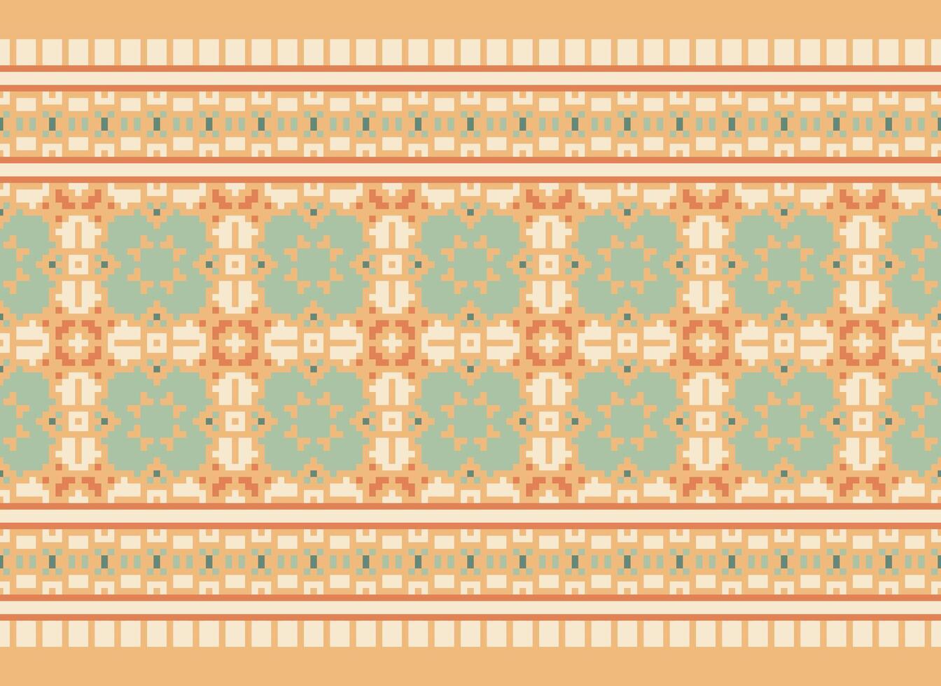 Cross Stitch and Pixel Ethnic Patterns Bring Vibrant Style to Fabrics, Sarees, and Ikat Designs, Red color cross stitch. Traditional Design. vector