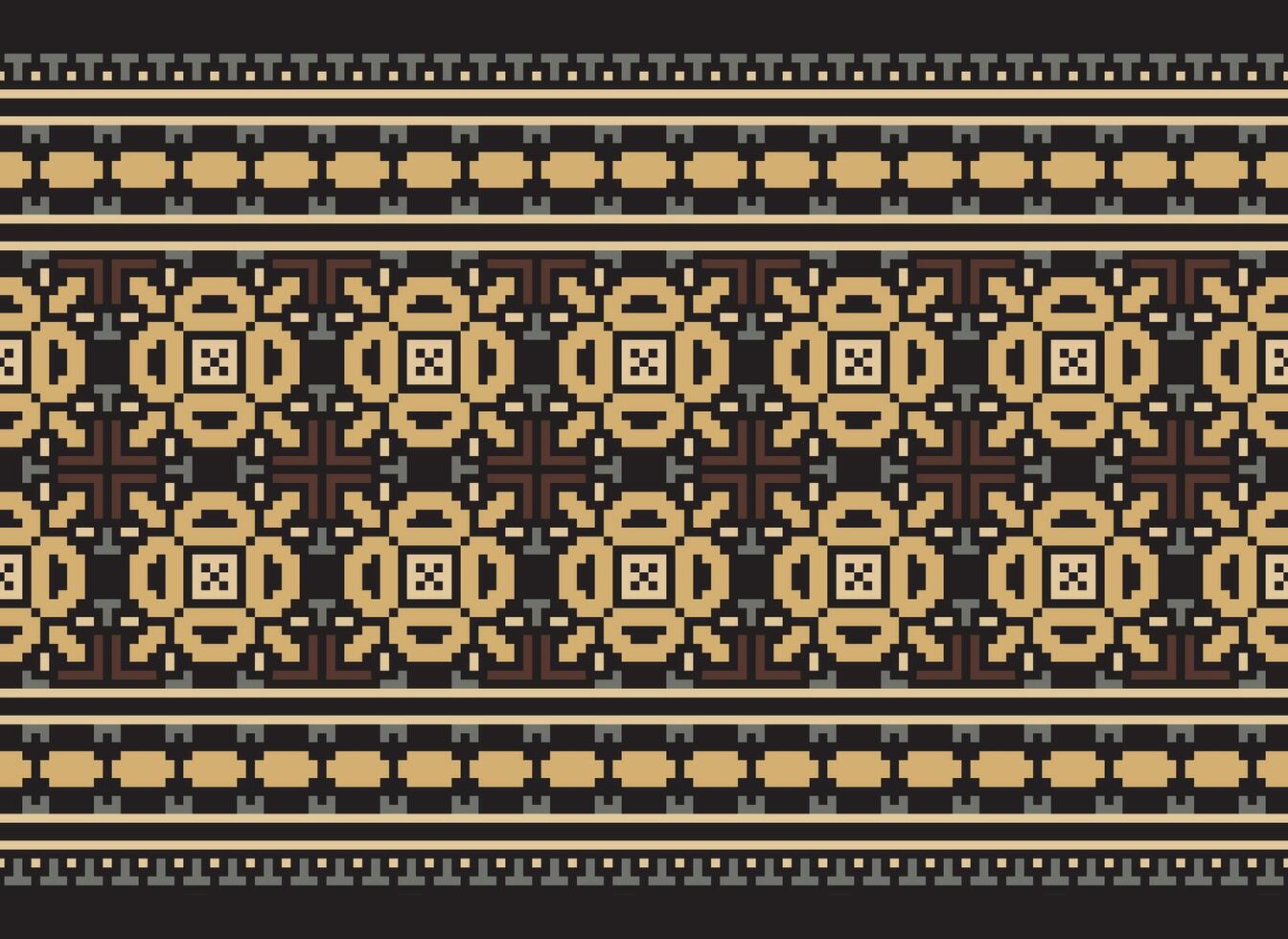 Cross Stitch and Pixel Ethnic Patterns Bring Vibrant Style to Fabrics, Sarees, and Ikat Designs, Red color cross stitch. Traditional Design. vector