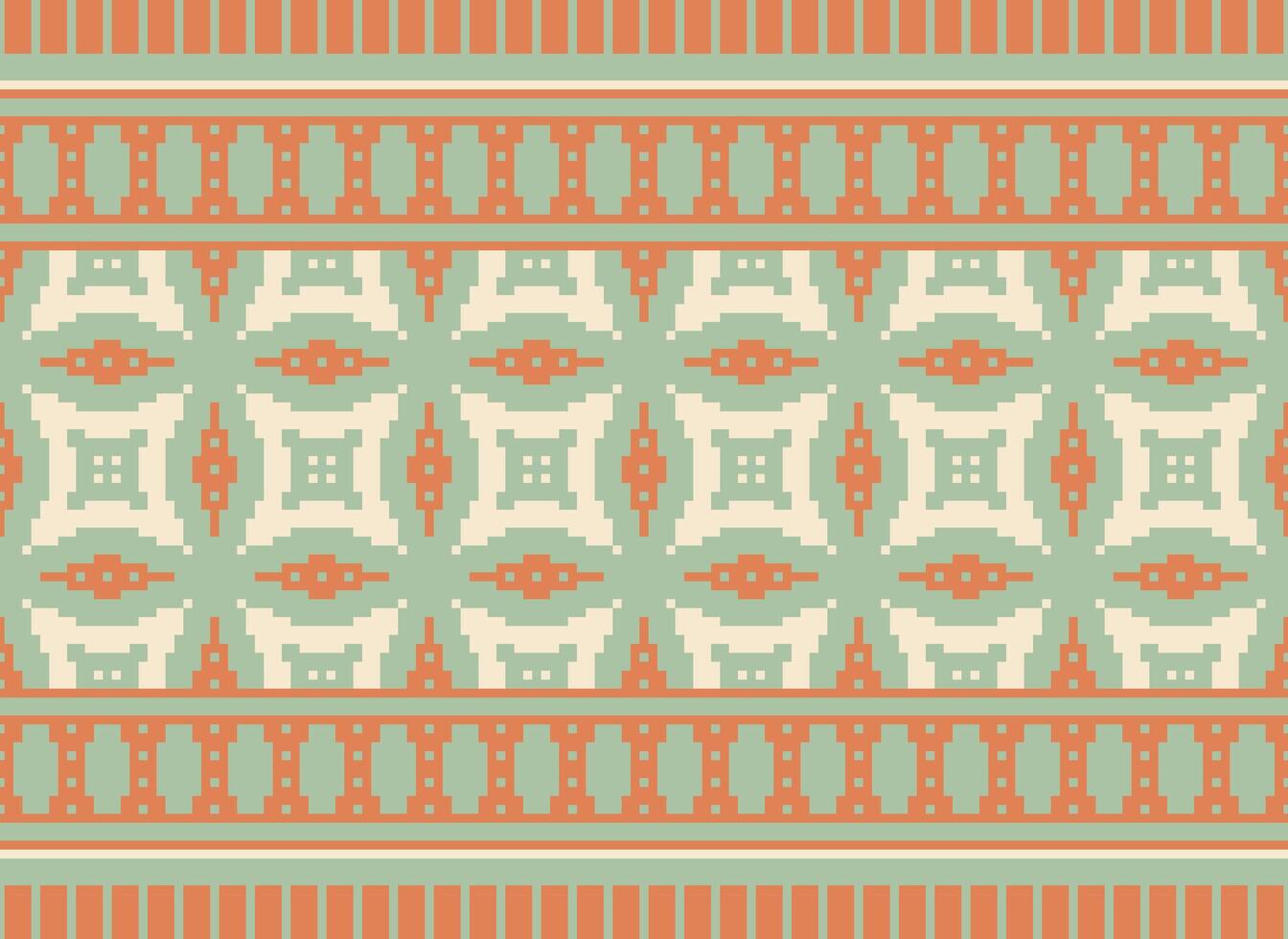 cruzar puntada y píxel étnico patrones traer vibrante estilo a telas, saris, y ikat diseños, rojo color cruzar puntada. tradicional diseño. vector