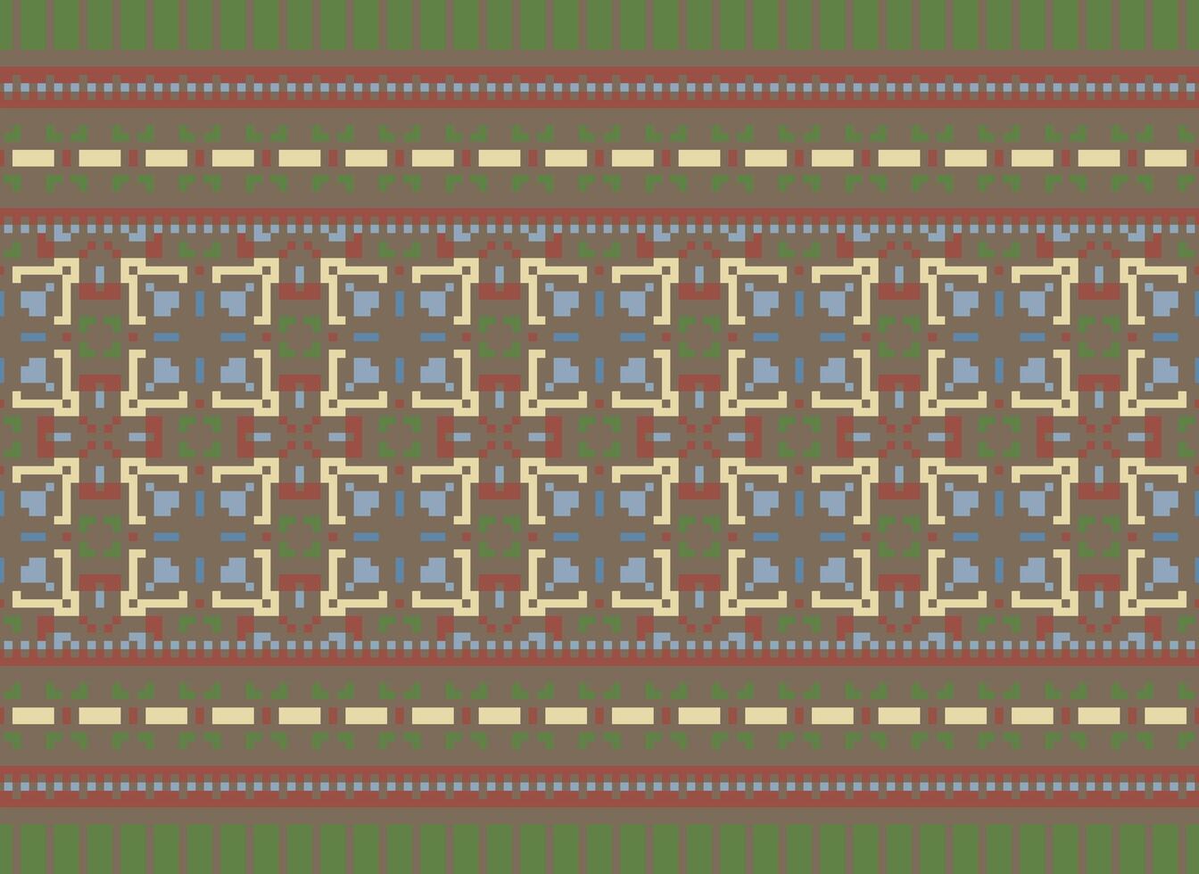 Cross Stitch and Pixel Ethnic Patterns Bring Vibrant Style to Fabrics, Sarees, and Ikat Designs, Red color cross stitch. Traditional Design. vector