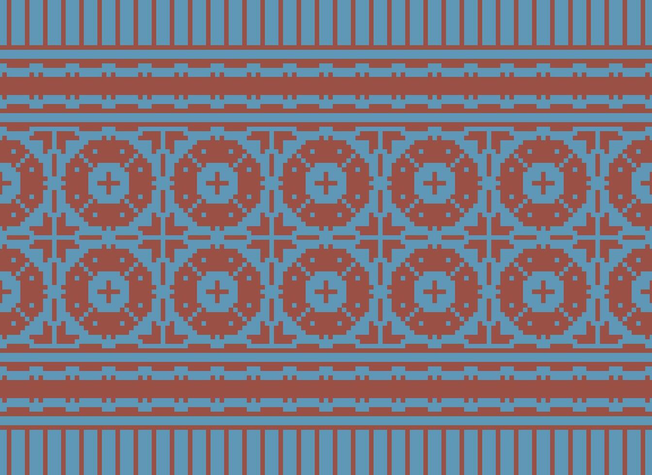 cruzar puntada y píxel étnico patrones traer vibrante estilo a telas, saris, y ikat diseños, rojo color cruzar puntada. tradicional diseño. vector