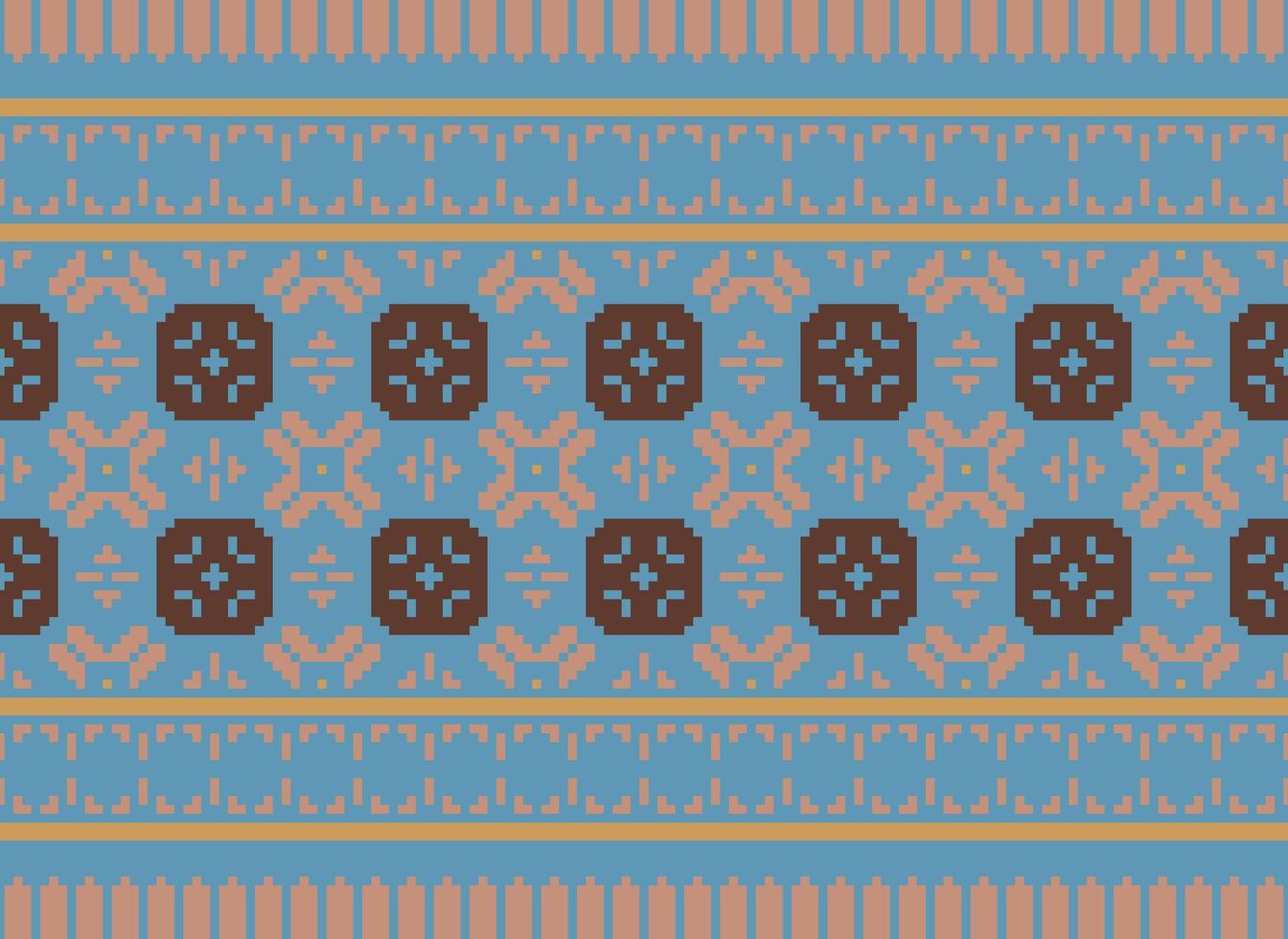 Cross Stitch and Pixel Ethnic Patterns Bring Vibrant Style to Fabrics, Sarees, and Ikat Designs, Red color cross stitch. Traditional Design. vector