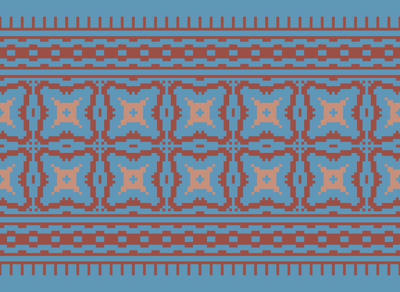 Cross Stitch and Pixel Ethnic Patterns Bring Vibrant Style to Fabrics, Sarees, and Ikat Designs, Red color cross stitch. Traditional Design. vector