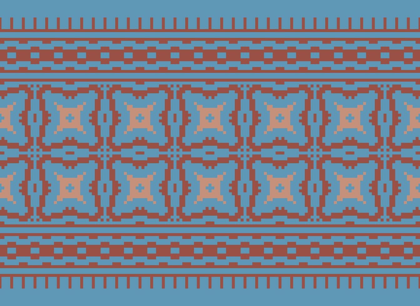 Cross Stitch and Pixel Ethnic Patterns Bring Vibrant Style to Fabrics, Sarees, and Ikat Designs, Red color cross stitch. Traditional Design. vector