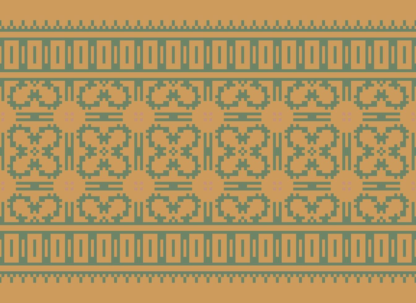 Cross Stitch and Pixel Ethnic Patterns Bring Vibrant Style to Fabrics, Sarees, and Ikat Designs, Red color cross stitch. Traditional Design. vector