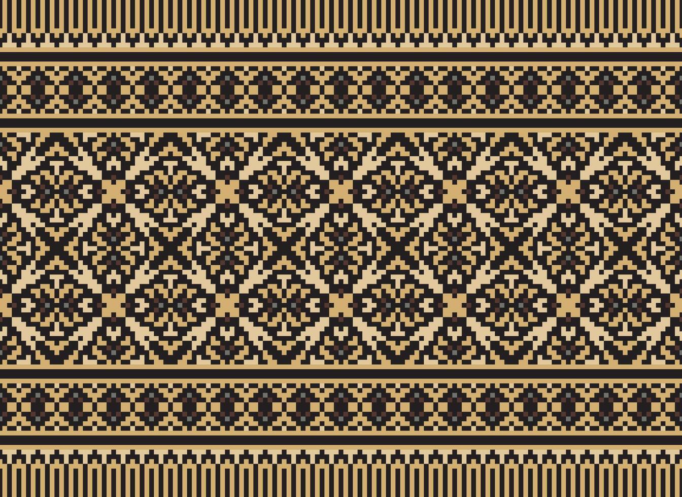 Cross Stitch and Pixel Ethnic Patterns Bring Vibrant Style to Fabrics, Sarees, and Ikat Designs, Red color cross stitch. Traditional Design. vector