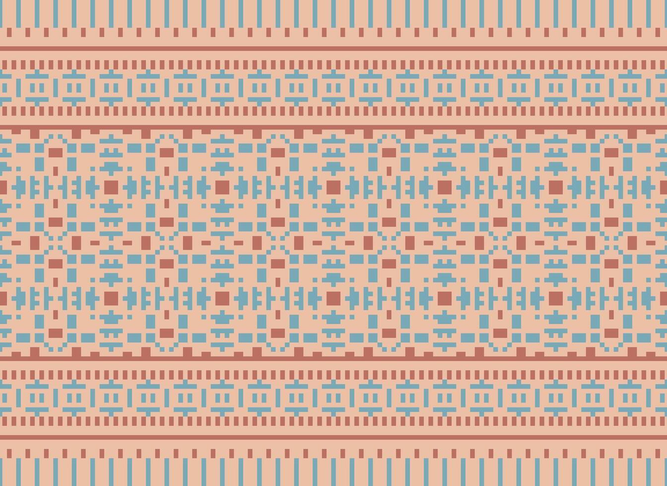 Cross Stitch and Pixel Ethnic Patterns Bring Vibrant Style to Fabrics, Sarees, and Ikat Designs, Red color cross stitch. Traditional Design. vector