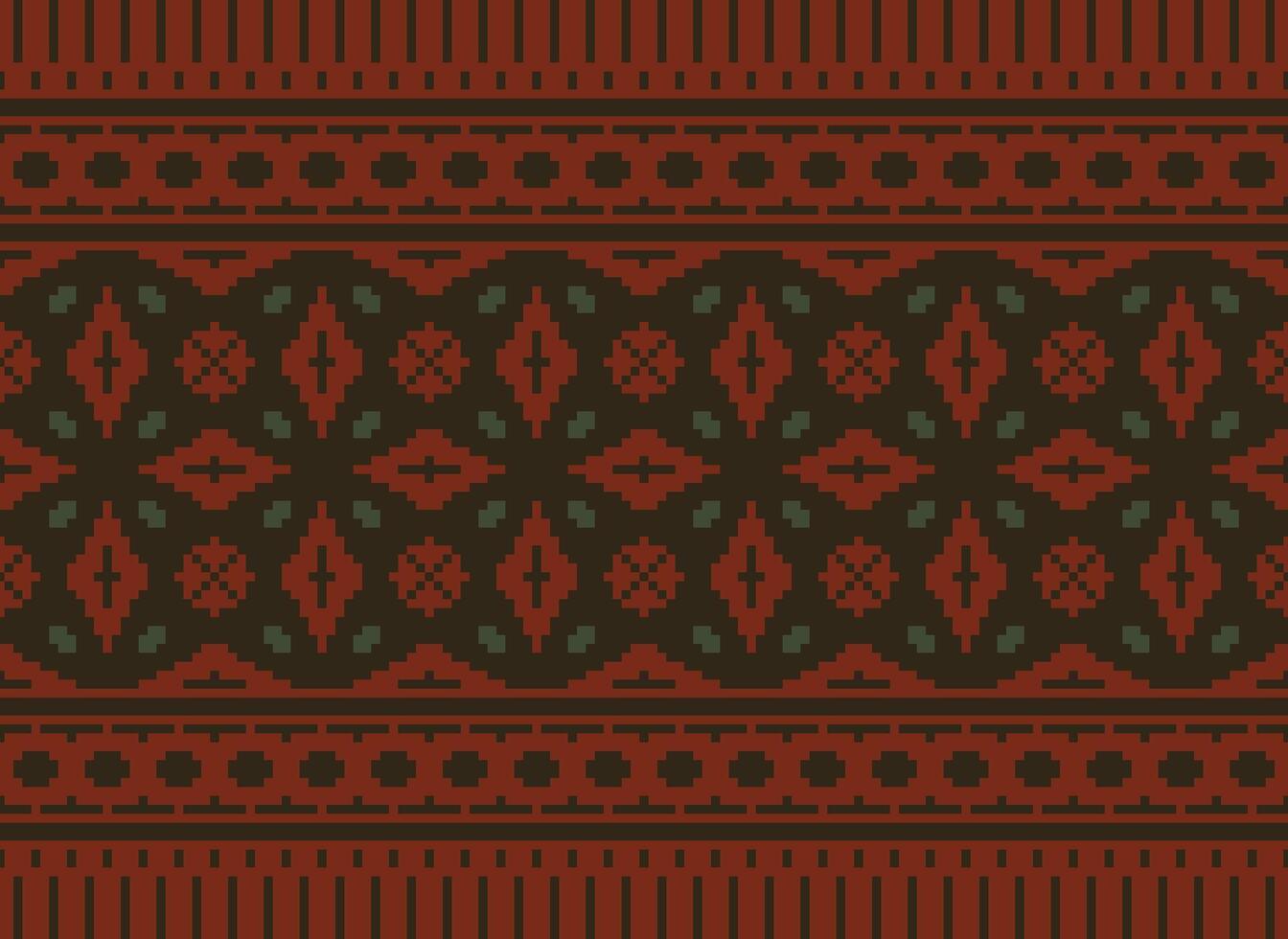 Cross Stitch and Pixel Ethnic Patterns Bring Vibrant Style to Fabrics, Sarees, and Ikat Designs, Red color cross stitch. Traditional Design. vector