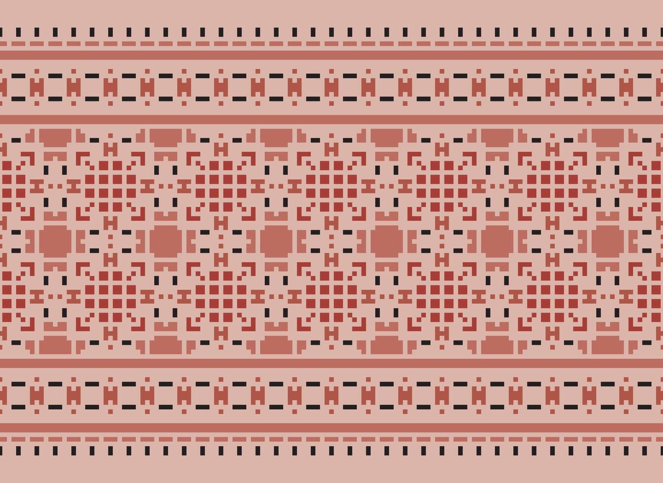 Cross Stitch and Pixel Ethnic Patterns Bring Vibrant Style to Fabrics, Sarees, and Ikat Designs, Red color cross stitch. Traditional Design. vector