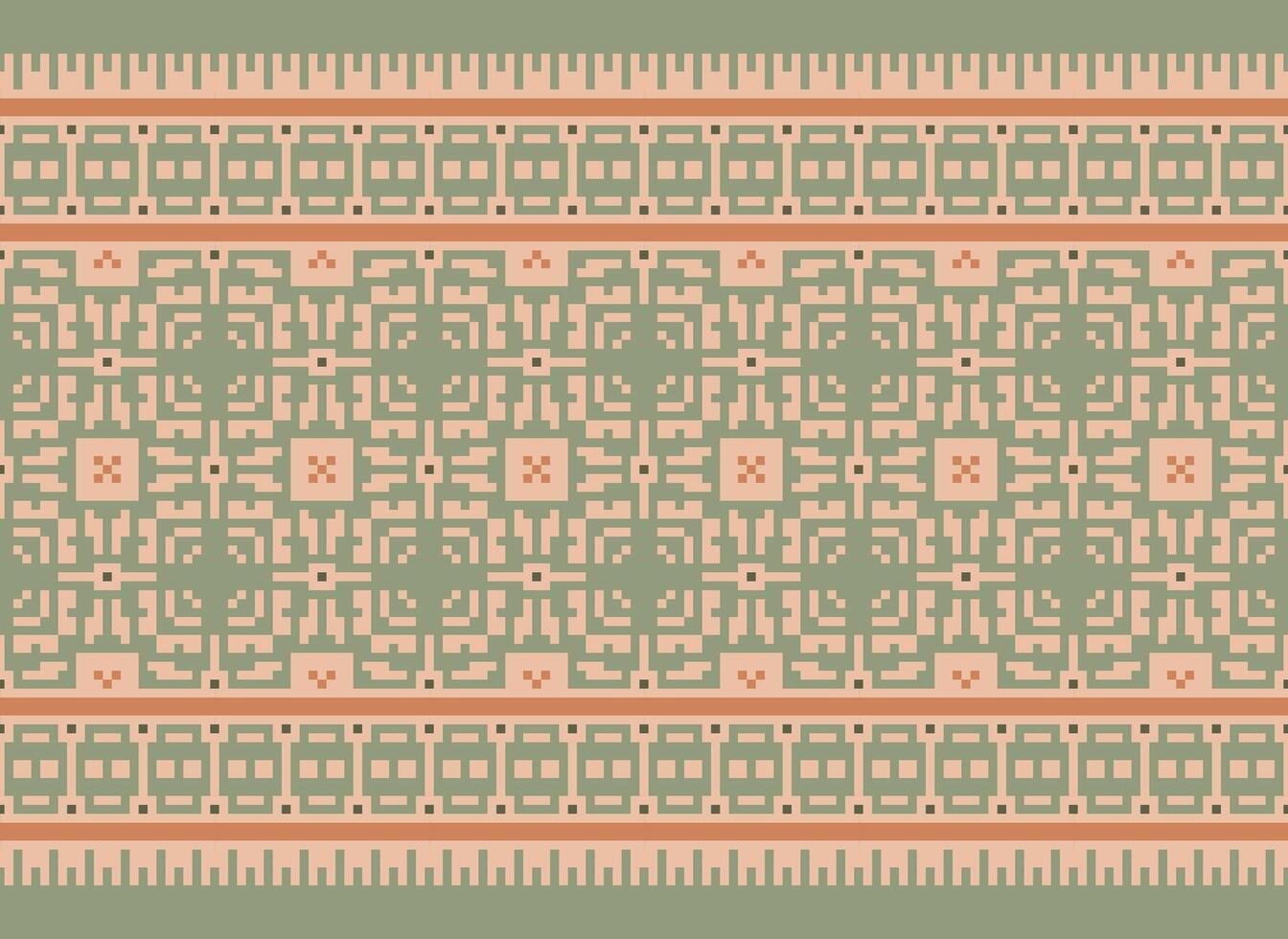 Cross Stitch and Pixel Ethnic Patterns Bring Vibrant Style to Fabrics, Sarees, and Ikat Designs, Red color cross stitch. Traditional Design. vector