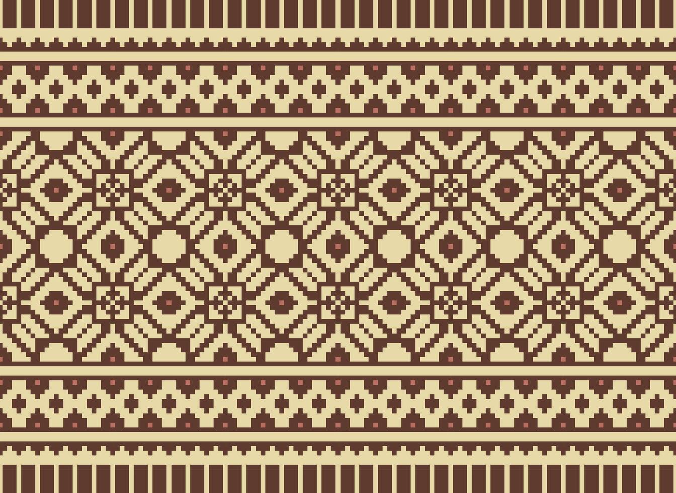 Geometric ethnic pattern. Pixel pattern. Design for clothing, fabric, background, wallpaper, wrapping, batik. Knitwear, Embroidery style. Aztec geometric art ornament print. Vector illustration.