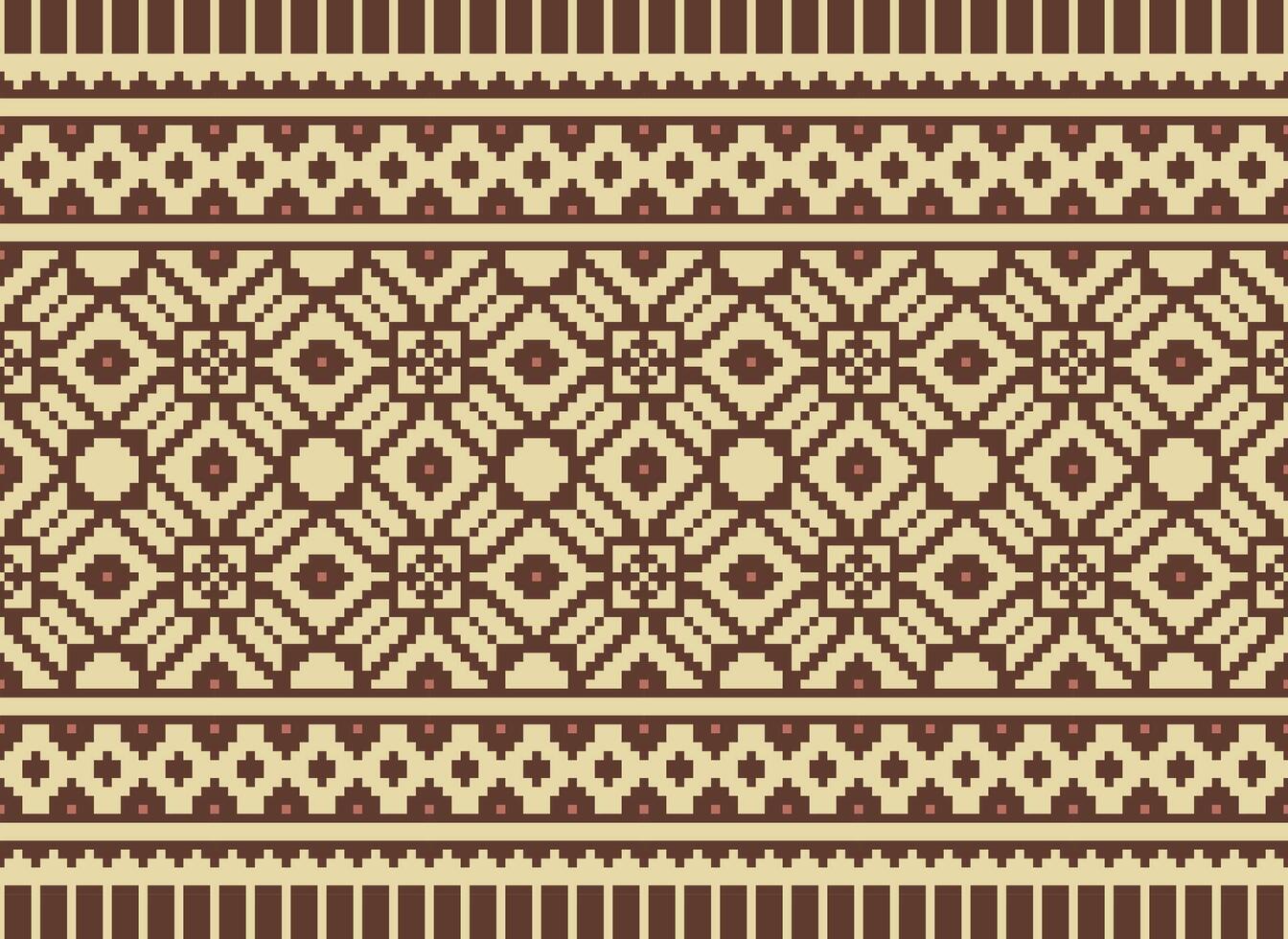 Geometric ethnic pattern. Pixel pattern. Design for clothing, fabric, background, wallpaper, wrapping, batik. Knitwear, Embroidery style. Aztec geometric art ornament print. Vector illustration.