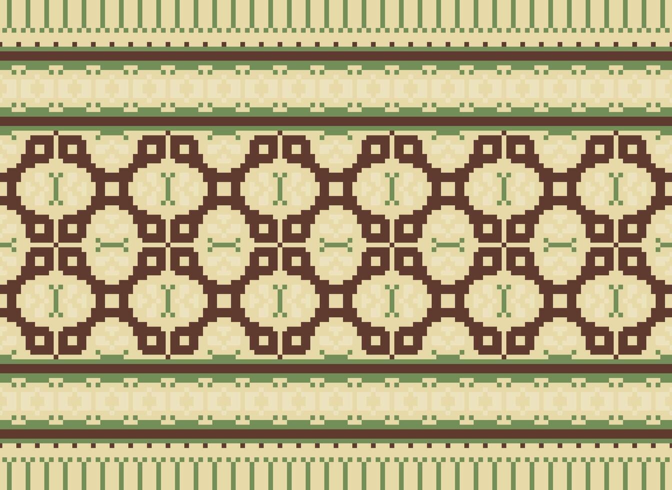 Cross Stitch and Pixel Ethnic Patterns Bring Vibrant Style to Fabrics, Sarees, and Ikat Designs, Red color cross stitch. Traditional Design. vector