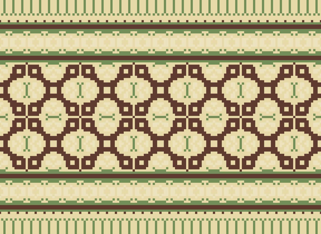 Cross Stitch and Pixel Ethnic Patterns Bring Vibrant Style to Fabrics, Sarees, and Ikat Designs, Red color cross stitch. Traditional Design. vector