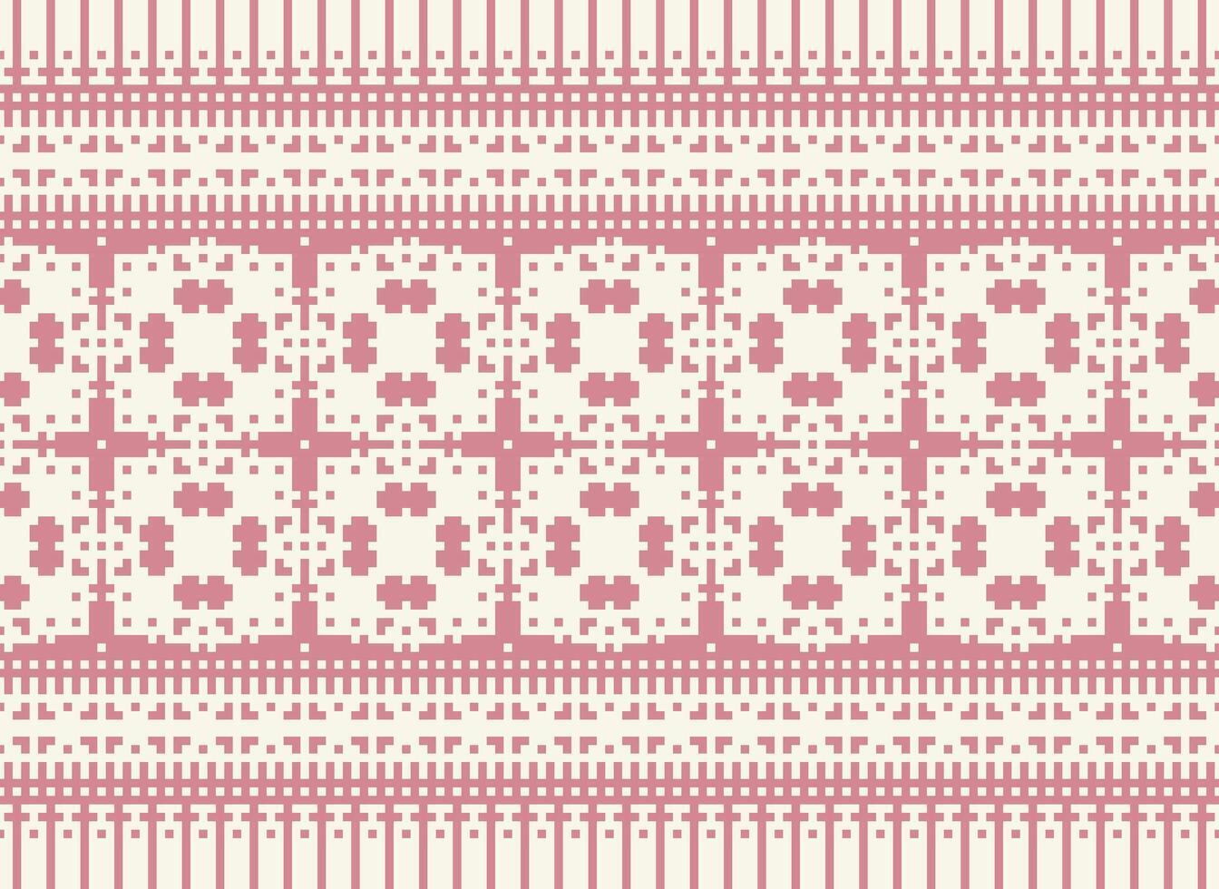 Cross Stitch and Pixel Ethnic Patterns Bring Vibrant Style to Fabrics, Sarees, and Ikat Designs, Red color cross stitch. Traditional Design. vector