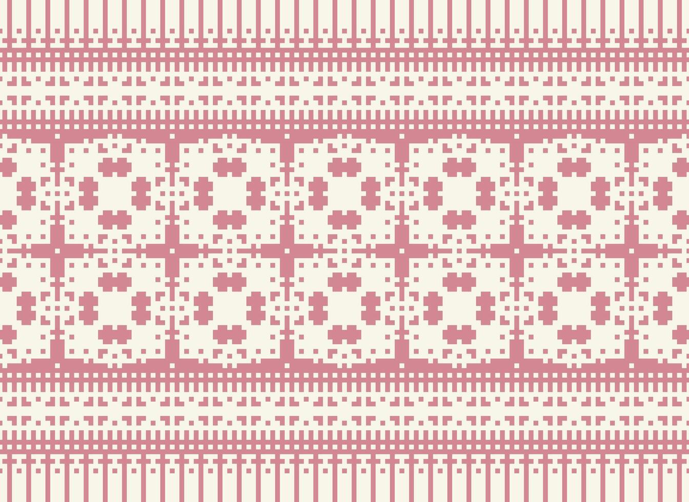 Cross Stitch and Pixel Ethnic Patterns Bring Vibrant Style to Fabrics, Sarees, and Ikat Designs, Red color cross stitch. Traditional Design. vector