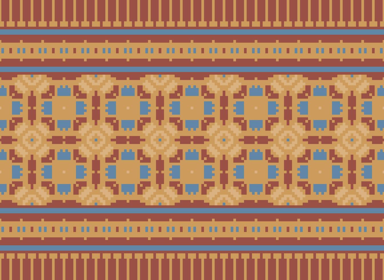 Geometric ethnic pattern. Pixel pattern. Design for clothing, fabric, background, wallpaper, wrapping, batik. Knitwear, Embroidery style. Aztec geometric art ornament print. Vector illustration.