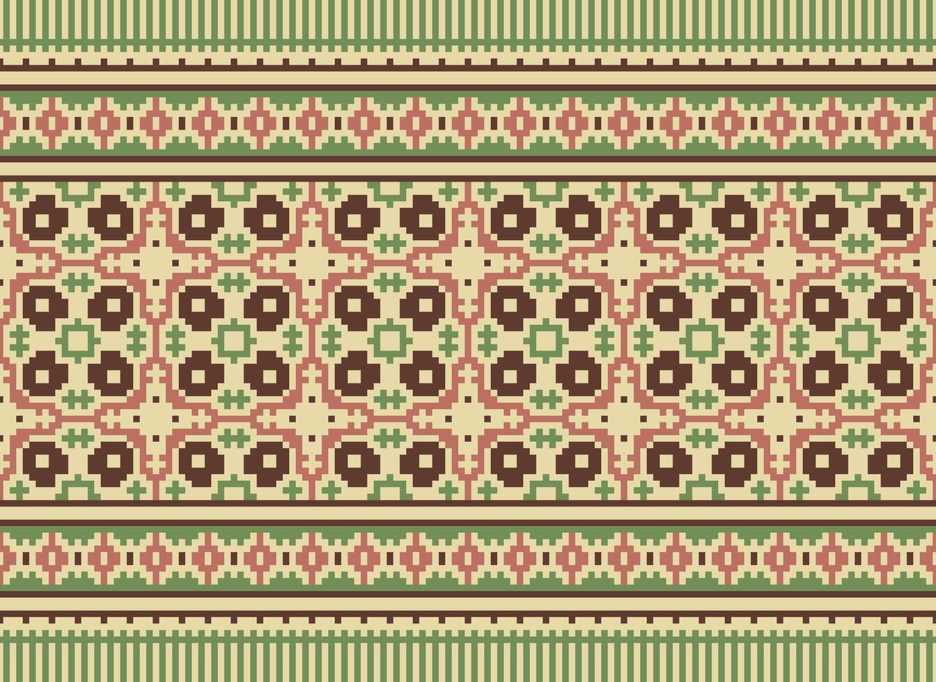 Geometric ethnic pattern. Pixel pattern. Design for clothing, fabric, background, wallpaper, wrapping, batik. Knitwear, Embroidery style. Aztec geometric art ornament print. Vector illustration.