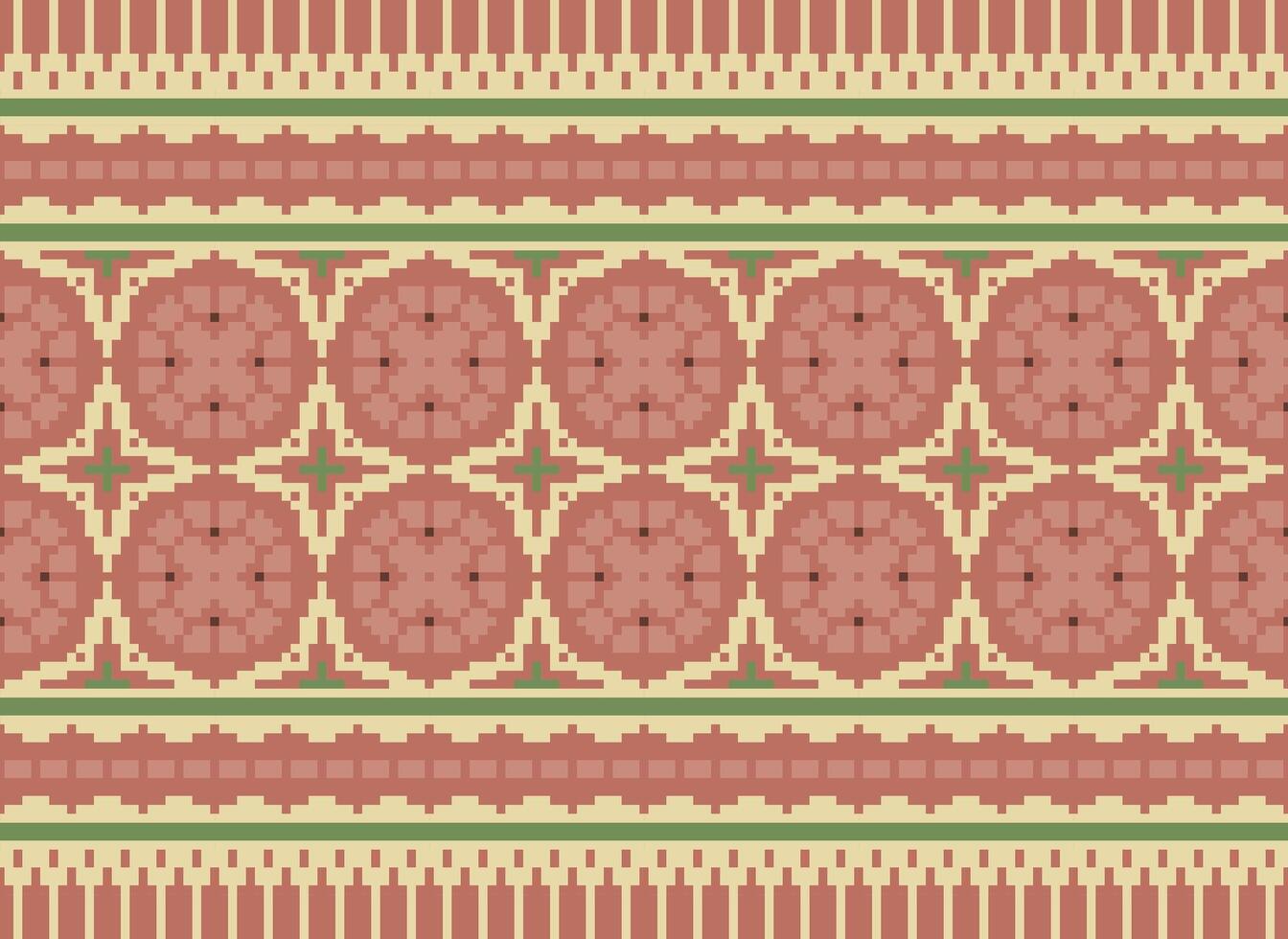 Geometric ethnic pattern. Pixel pattern. Design for clothing, fabric, background, wallpaper, wrapping, batik. Knitwear, Embroidery style. Aztec geometric art ornament print. Vector illustration.